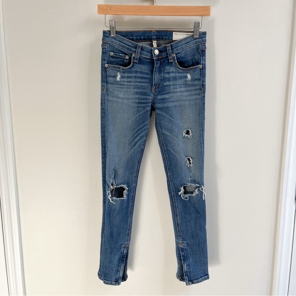 Rag & Bone Shredded Ankle Zip Low Rise Skinny Jean Medium Wash Denim 26 - Picture 1 of 7